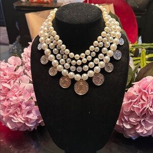Elegant Pearl and Gold Coin Necklace